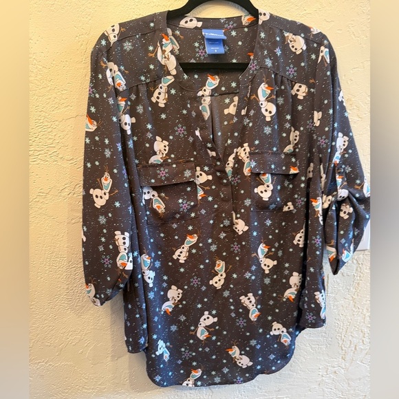 Torrid Disney Frozen Olaf 3/4 length Sleeve Blue Blouse Olaf Sz 1 - Picture 1 of 14